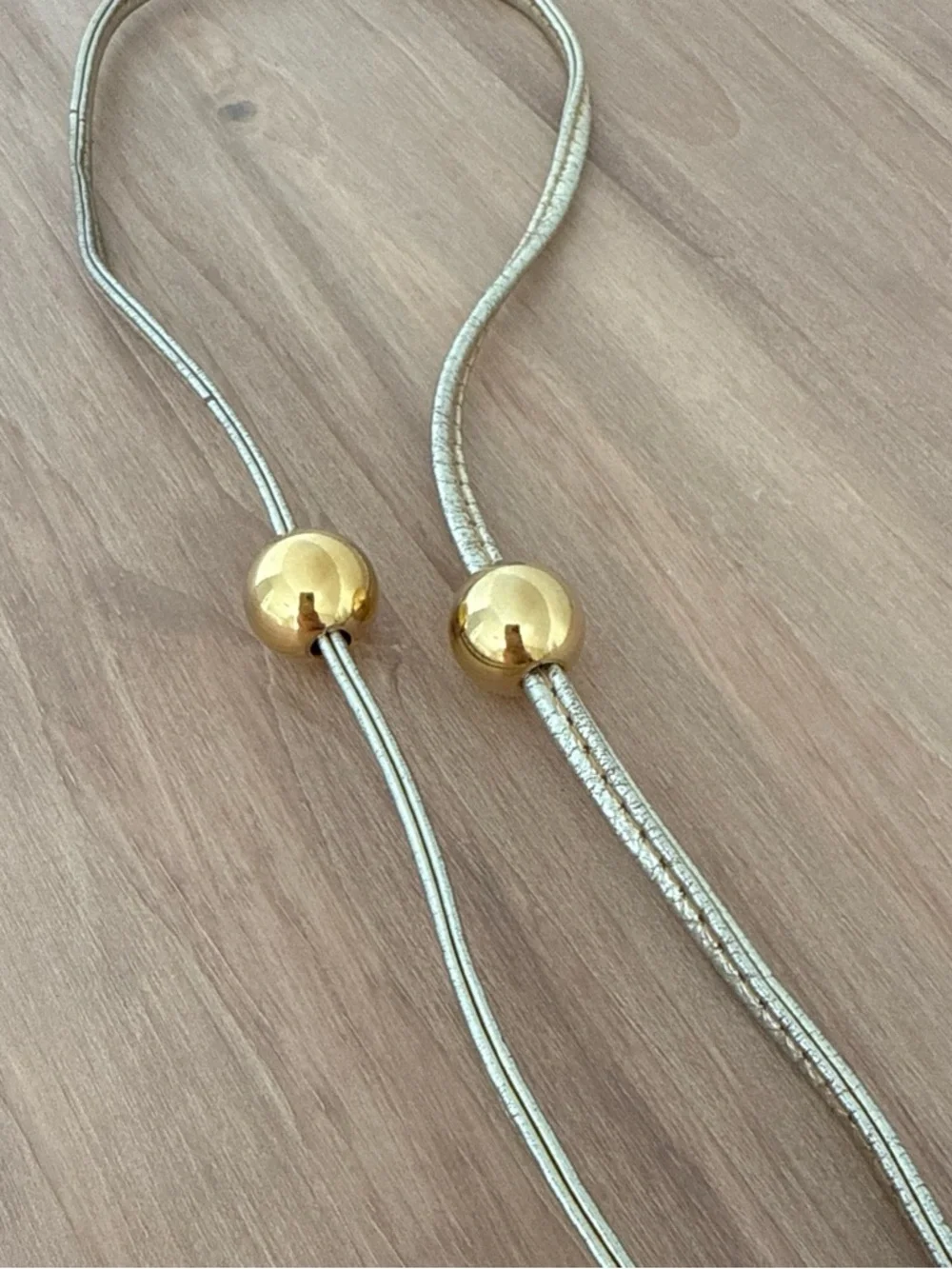 Genuine Leather Gold Metallic Skinny Belt Or Waist Accessory With Beads